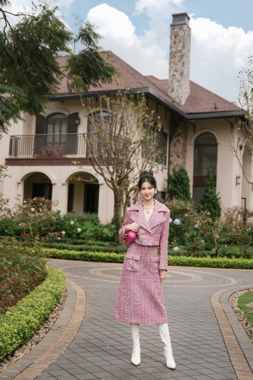 Sixdo Green & Pink Tweed Croptop Vest